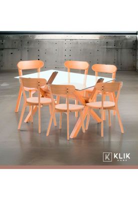 Imagen 2 del producto Comedor de Vidrio Cross 140x90cm + 6 Sillas Fresno de Madera