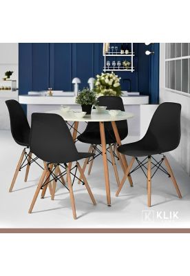 Imagen 2 del producto Comedor Mesa Eames Redonda Blanca 80cm + 4 Sillas Eames Negras