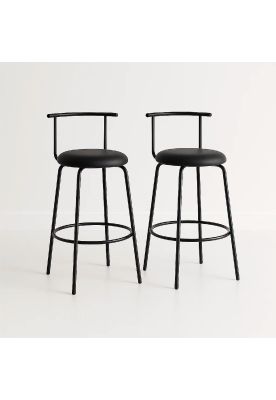 Imagen 1 del producto Pack de 2 Taburetes Altos Oslo Metal y Cuero Sintético - Negro