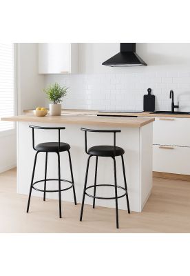 Imagen 2 del producto Pack de 2 Taburetes Altos Oslo Metal y Cuero Sintético - Negro