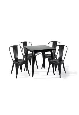 Comedor Mesa Tolix 80x80cm + 4 sillas Tolix Negras