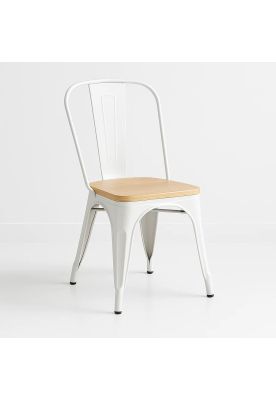 Silla Tolix con asiento de madera clara - Blanca