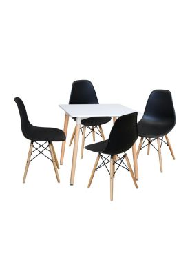 Comedor Mesa Eames Cuadrada Blanca + 4 Sillas Eames Negras