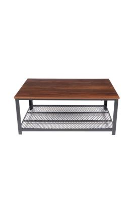 Mesa de centro metal madera oscura walnut enrejada 106x60