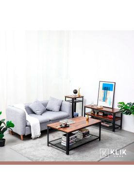 Imagen 2 del producto Mesa de centro metal madera oscura walnut enrejada 106x60