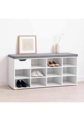 Imagen 2 del producto Banco Zapatero Blanco con Cojín y 10 Compartimentos