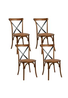 Pack de 4 Sillas Crossback Madera Rattan - Café Vintage