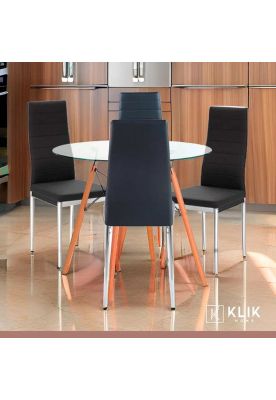 Imagen 2 del producto Comedor Mesa Eames 80cm redonda vidrio + 4 Sillas Dining Liana Acolchadas - Negras