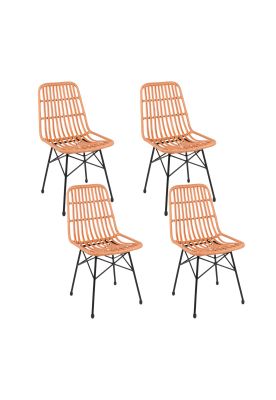 Pack de 4 Sillas de Comedor Terraza Rattan Grecia Color Madera
