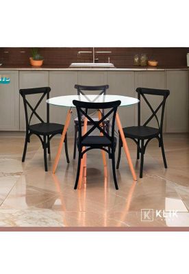 Imagen 2 del producto Comedor Mesa Eames Vidrio 80cm + 4 Sillas Crossback Negras