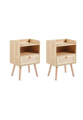 Pack de 2 Veladores Mesh Rattan con Cajon y Espacio