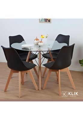 Imagen 2 del producto Comedor Mesa Eames Vidrio 100 cm + 4 Sillas Tulip Negras