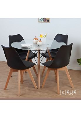 Imagen 2 del producto Comedor Mesa Eames Vidrio 100 cm + 4 Sillas Tulip Negras