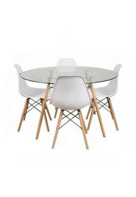 Imagen 1 del producto Comedor Mesa Eames Vidrio 100cm + 4 Sillas Eames Blancas