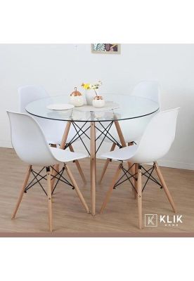 Imagen 2 del producto Comedor Mesa Eames Vidrio 100cm + 4 Sillas Eames Blancas