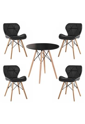 Comedor Mesa Redonda Negra 80cm + 4 Sillas Radar Negras