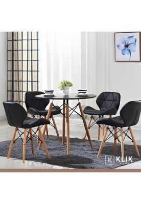 Imagen 2 del producto Comedor Mesa Redonda Negra 80cm + 4 Sillas Radar Negras