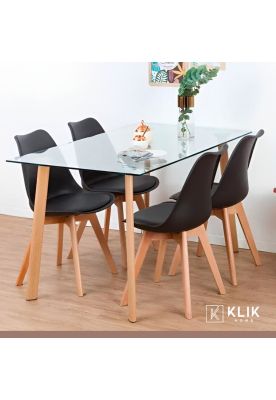 Imagen 2 del producto Comedor Mesa de Vidrio Nórdica 140x90 cm + 4 Sillas Tulip Negras