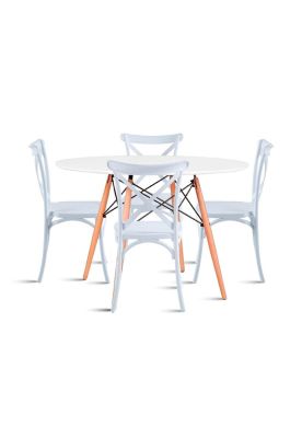 Comedor Eames 80cm redonda Blanca + 4 Sillas Crossback Danubio Blancas