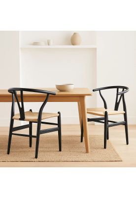 Imagen 2 del producto Pack 2 Sillas Wishbone Madera Asiento Claro - Negra