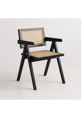 Silla Sitial Butaca Chandigarh Madera Rattan Negra