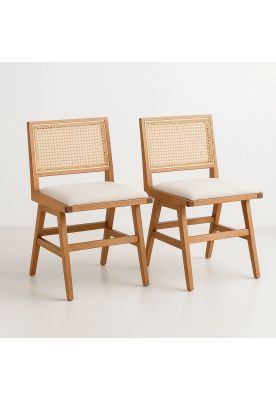 Pack de 2 Sillas Aura de Rattan con Asiento de Tela - Natural Beige