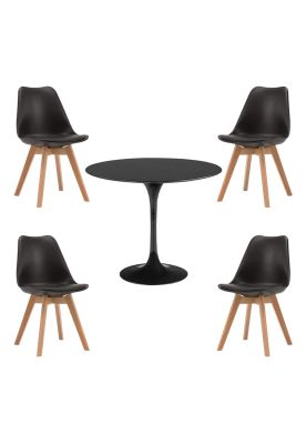 Comedor Tulip Negro 80cm - 4 Sillas tulip negras