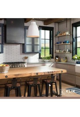 Imagen 2 del producto Taburete Tolix Negro Alto con Respaldo para bar o terraza - Asiento de Madera Oscura Walnut