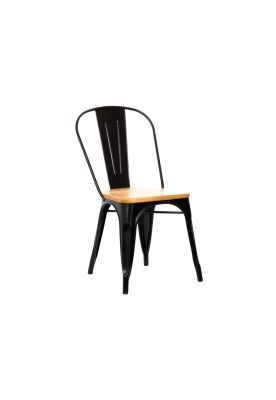 Silla Tolix de Comedor o Terraza Exterior con asiento de madera Clara - Negra