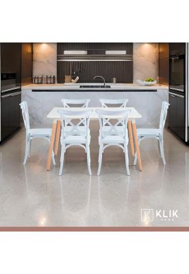 Imagen 2 del producto Comedor Rectangular Blanco 120x80cm + 6 Silla Crossback Danubio Blanca