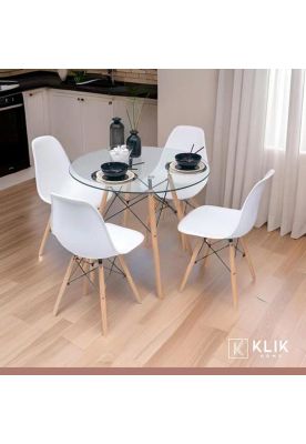 Imagen 2 del producto Comedor Mesa Eames Vidrio 80cm + 4 Sillas Eames Blancas
