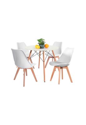 Comedor Mesa Eames Blanca Redonda 80cm + 4 Sillas Tulip Blancas