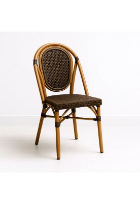 Silla de Exterior Estilo Francés con Marco Dorado y Ratán Oscuro