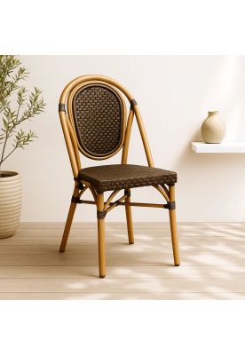 Imagen 2 del producto Silla de Exterior Estilo Francés con Marco Dorado y Ratán Oscuro