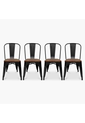 Pack de 4 sillas Tolix con asiento de Madera Oscura Walnut - Negras