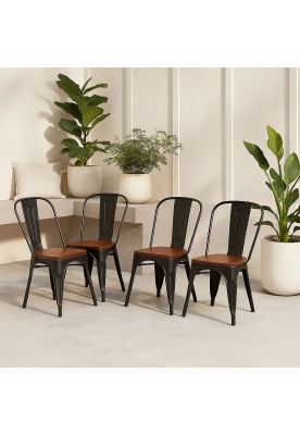 Imagen 2 del producto Pack de 4 sillas Tolix con asiento de Madera Oscura Walnut - Negras