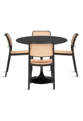 Comedor Mesa Tulip Negra + 4 Sillas Comedor Enrejada Negra