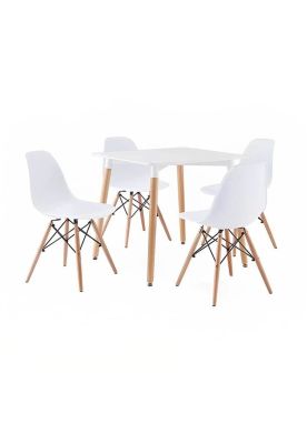 Comedor Mesa Eames Cuadrada Blanca + 4 Sillas Eames Blancas