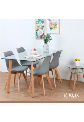 Imagen 2 del producto Comedor Mesa de Vidrio Nórdica 140x90 cm + 4 Sillas Tulip Grises