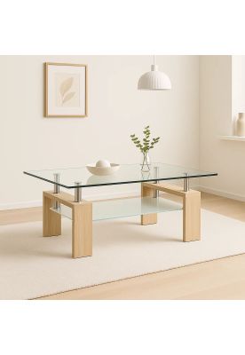 Imagen 2 del producto Mesa de centro para living rectangular de vidrio y madera