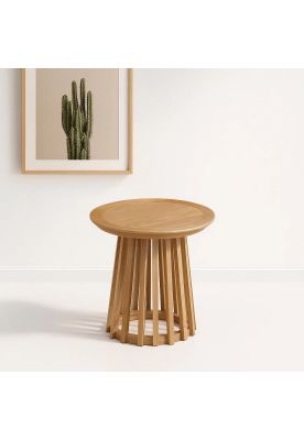 Imagen 2 del producto Mesa Redonda de 50 cm Madera Natural con Base Estilo Rejilla