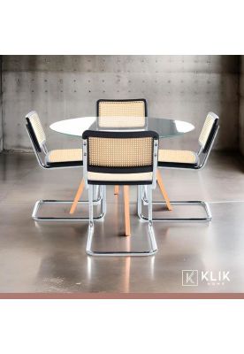 Imagen 2 del producto Comedor Mesa Eames 80cm redonda vidrio + 4 Sillas Breuer Madera - Negra