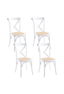 Pack de 4 Sillas Crossback Madera Rattan - Blancas