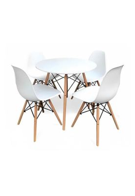 Comedor Mesa Eames Redonda Blanca 80cm + 4 Sillas Eames Blancas