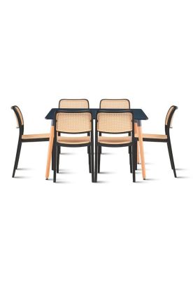 Imagen 1 del producto Comedor Mesa 120x80 Rectangular Negra + 6 Sillas de Comedor Enrejada