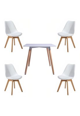 Comedor Mesa Cuadrada Blanca + 4 Sillas Tulip Acolchadas Bla