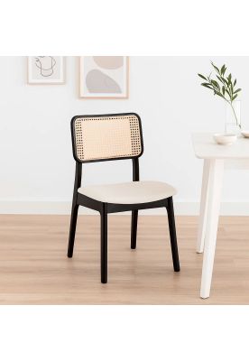Imagen 2 del producto Silla de Comedor con Respaldo de Ratán y Asiento Tapizado - Beige