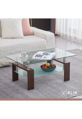 Imagen 2 del producto Mesa de centro para living rectangular de vidrio y madera oscura