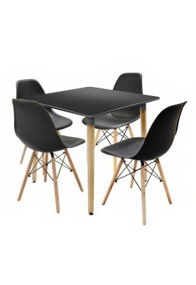 Comedor Mesa Eames Cuadrada Negra + 4 Sillas Eames Negras