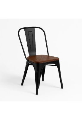 Silla Tolix de Comedor o Terraza Exterior con asiento de Madera Oscura Walnut - Negra